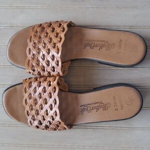 Leather Craft by Fashion Tradition Renee Leather Open Toe Cut Out Slides Sandals